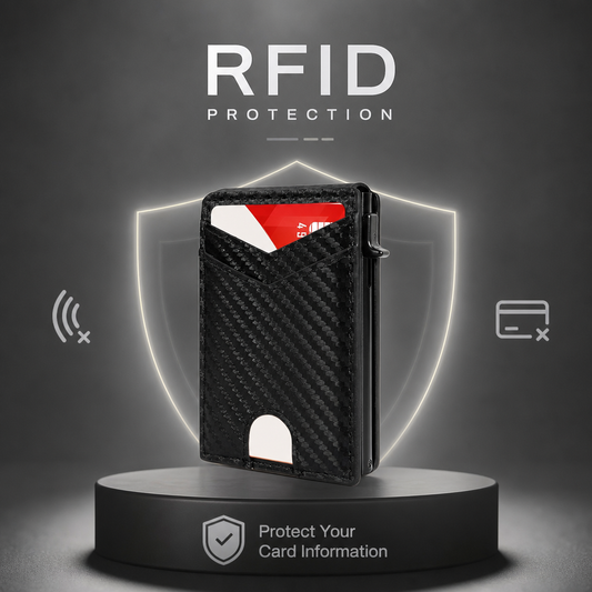 Slim RFID Wallet for Men – Pop-Up Card Holder with Money Clip & Dual ID Windows