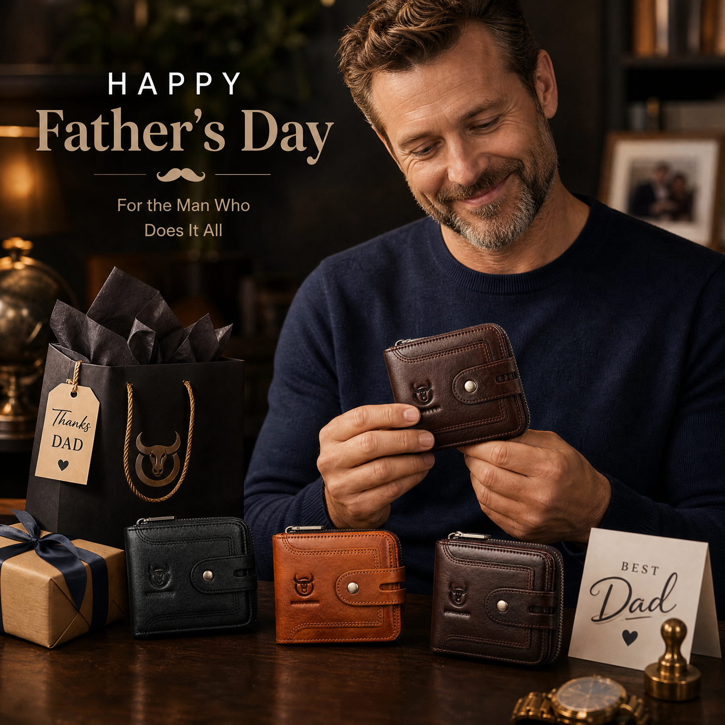 Men’s Slim RFID Leather Zipper Wallet – Business Essential