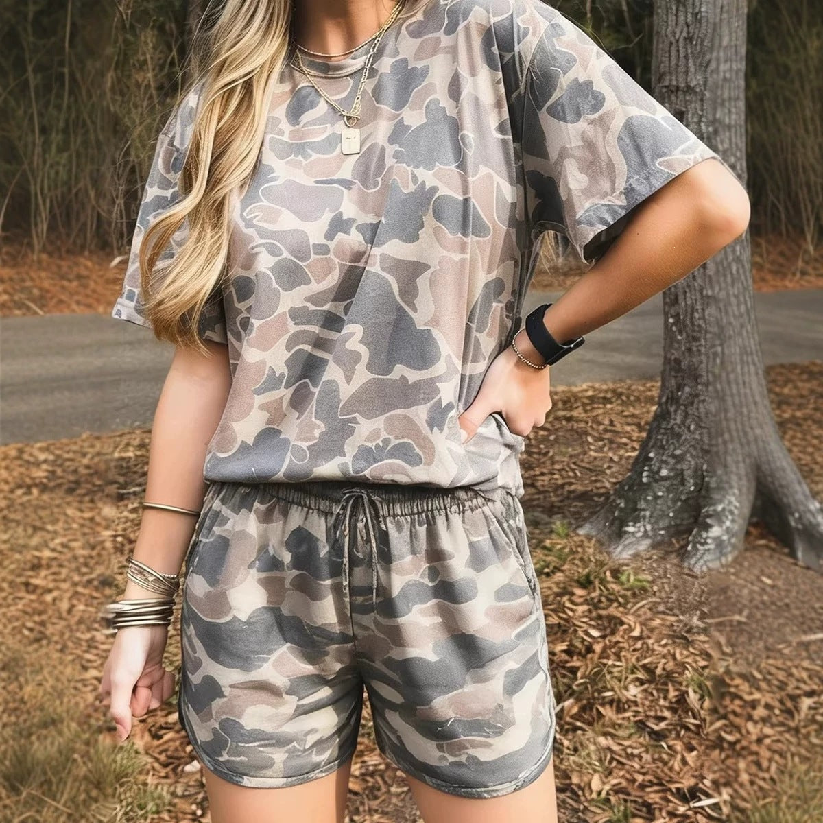 ✨Women's Oversized 2-Piece Camouflage Print Plus Size Set