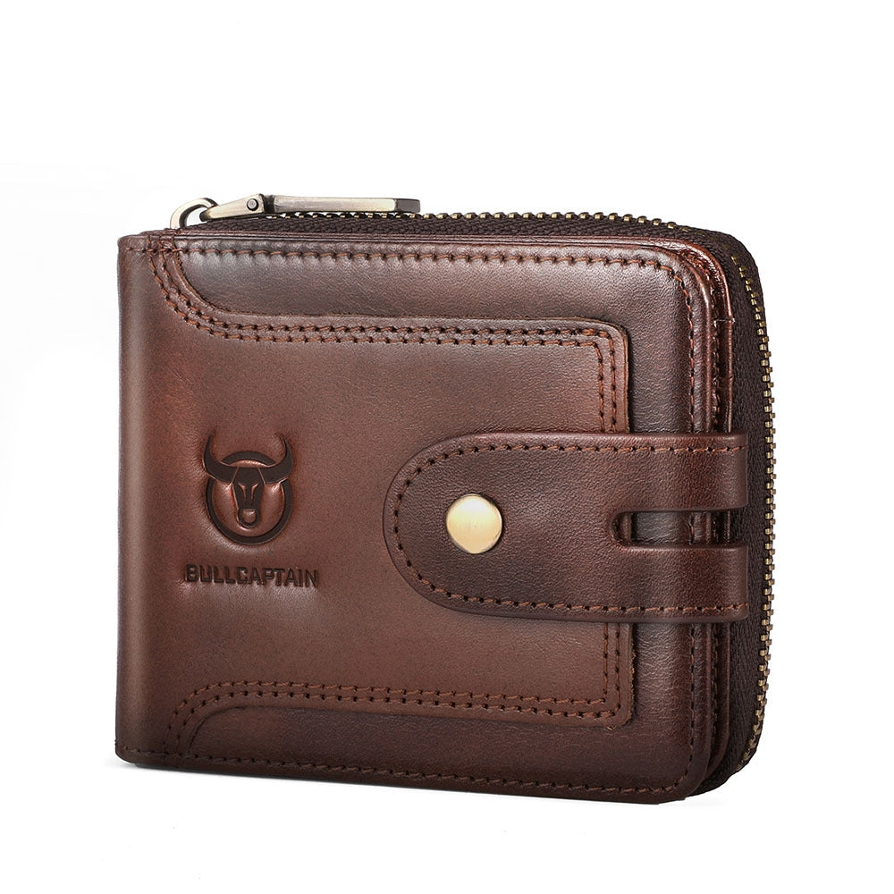 Men’s Slim RFID Leather Zipper Wallet – Business Essential