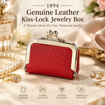 1894 Genuine Leather Kiss-Lock Jewelry Box