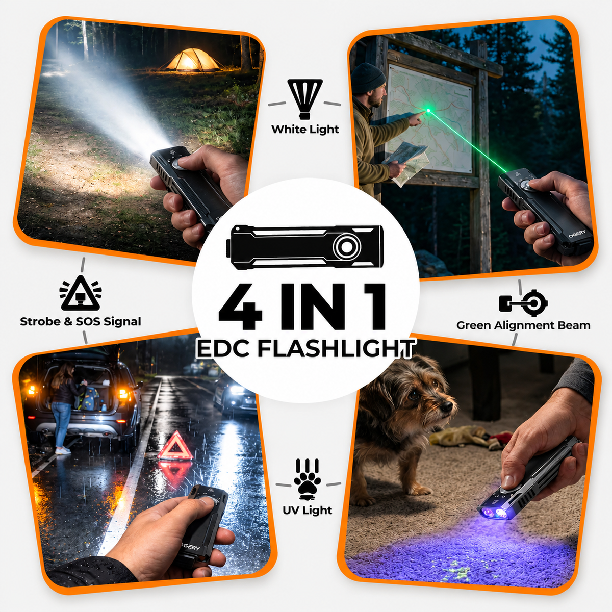 4 in 1 Rechargeable EDC Flashlight | 1100 Lumens Pocket Flashlihgt with UV Light & Green Beam