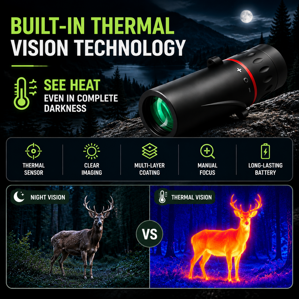 AI15 Day/Night Dual-Use Monocular | 8000m Long Distance Detection Range