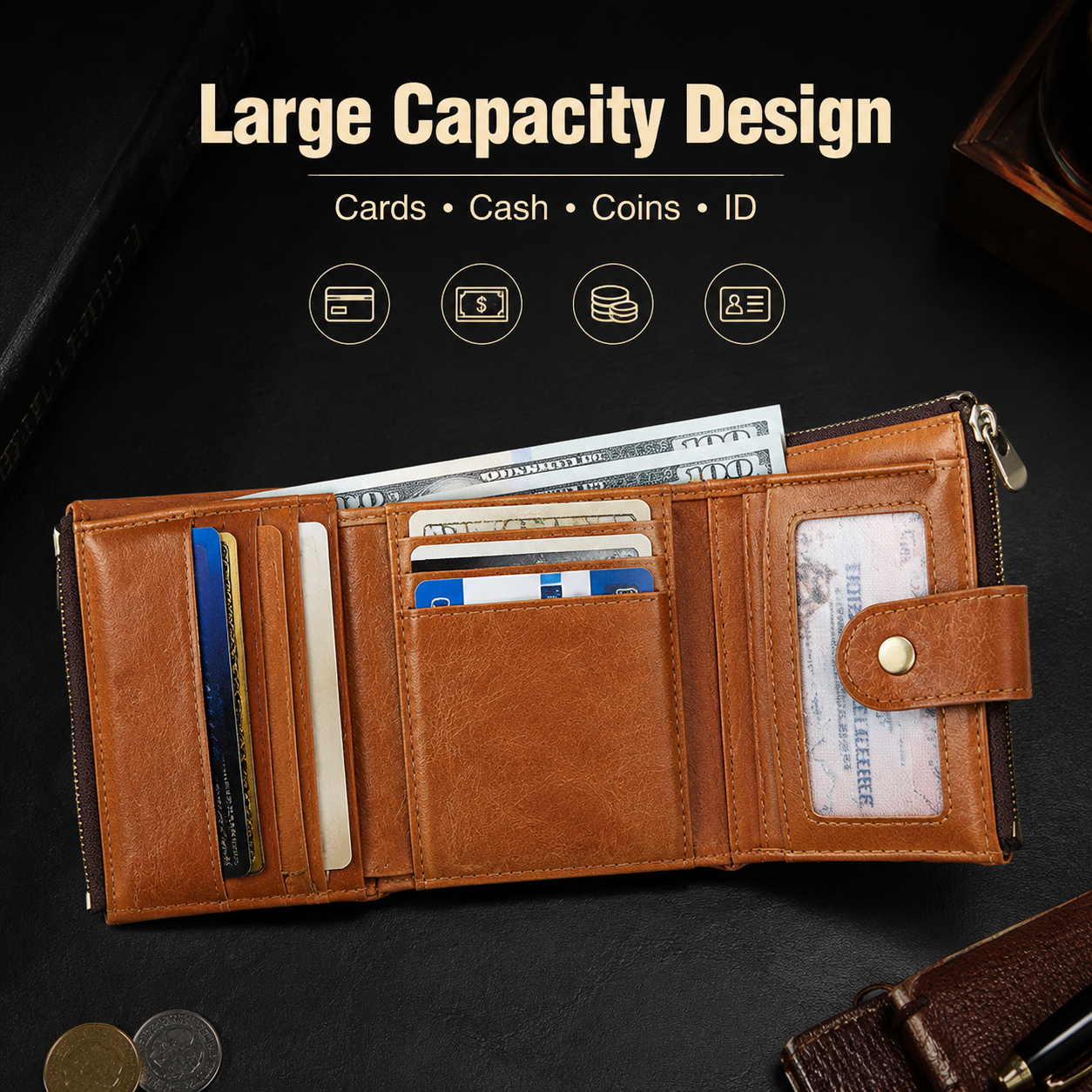 Rfid Blocking Genuine Leather Wallet