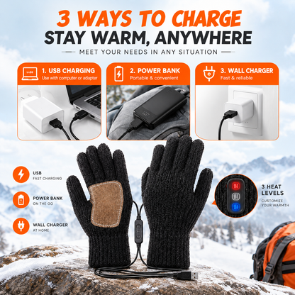 USB Heated Gloves – 3 Heat Levels, Portable Warmth for Skiing, Fishing & Hiking