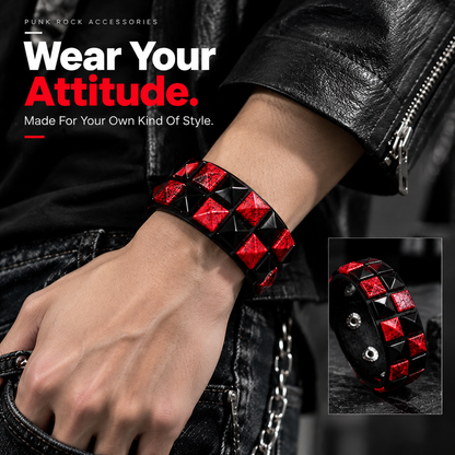 6Pcs Punk Rock Wide Artificial Leather Cuff Bracelets