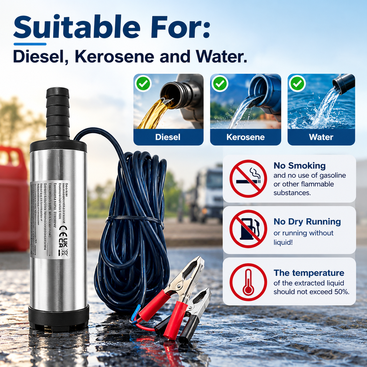 Portable 12V DC Submersible Fuel Transfer Pump