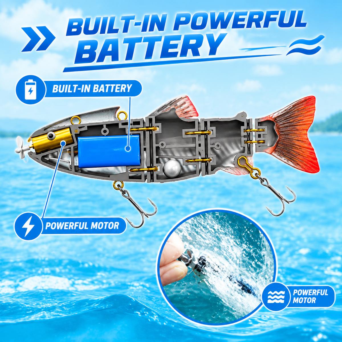 Robotic Artificial Fishing Lure|5.1in Multi-Segment 4-Jointed USB Rechargeable Electric Swimbait