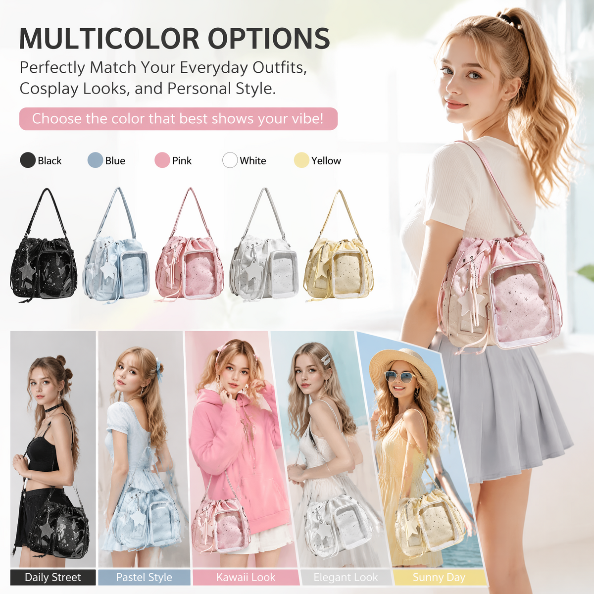 Star Print Ita Crossbody Bag with Clear Display Window