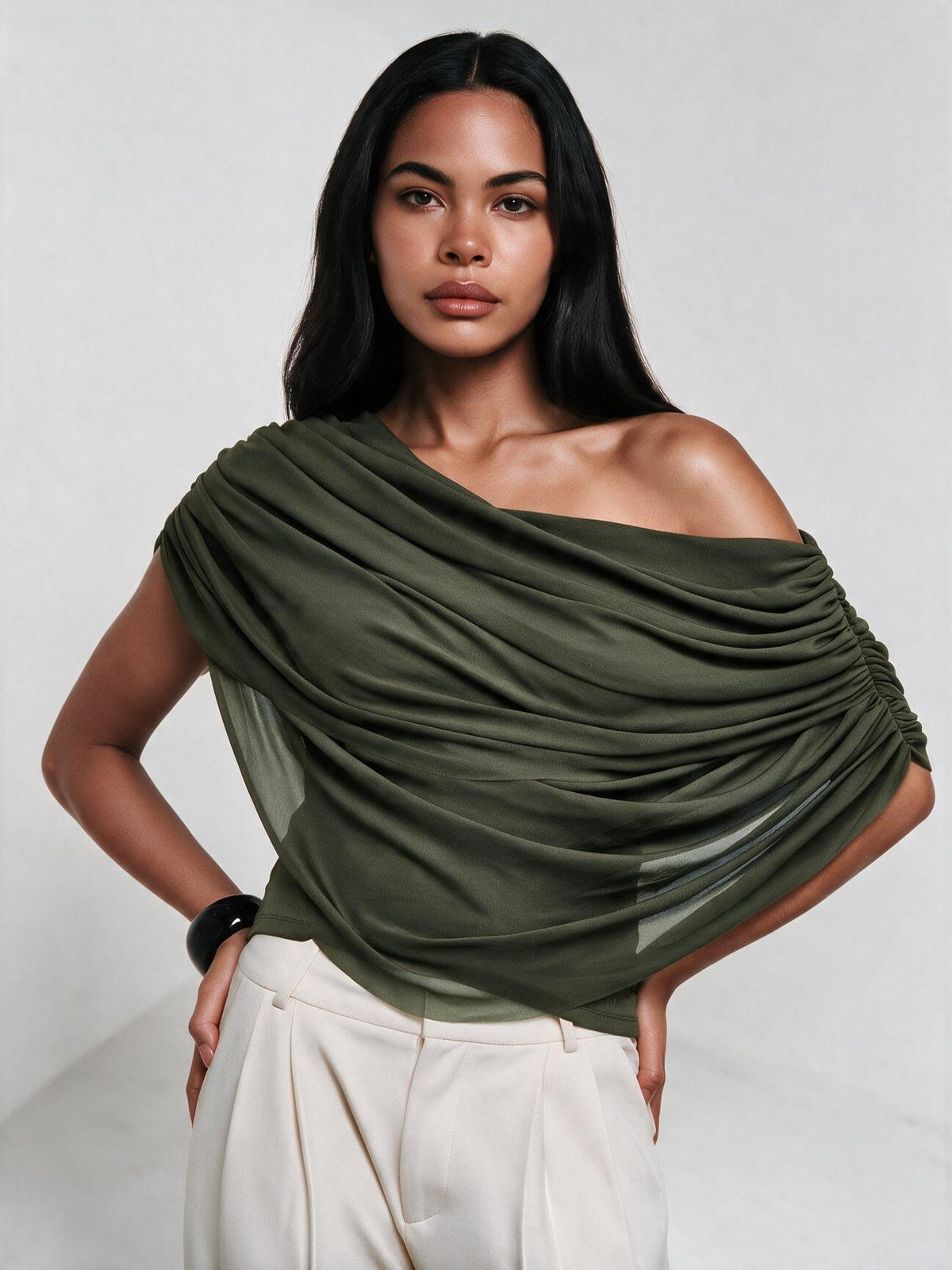 The Elara Draped Asymmetrical Top