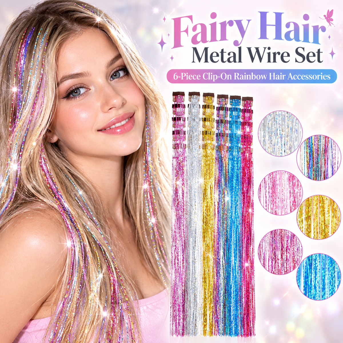 Buy 1 Get 1 Free 🔥 Fairy Hair Metal Wire Set|6-Piece Clip-On Rainbow Hair Accessories