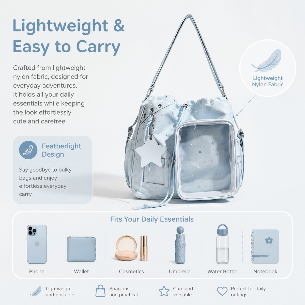 Star Print Ita Crossbody Bag with Clear Display Window