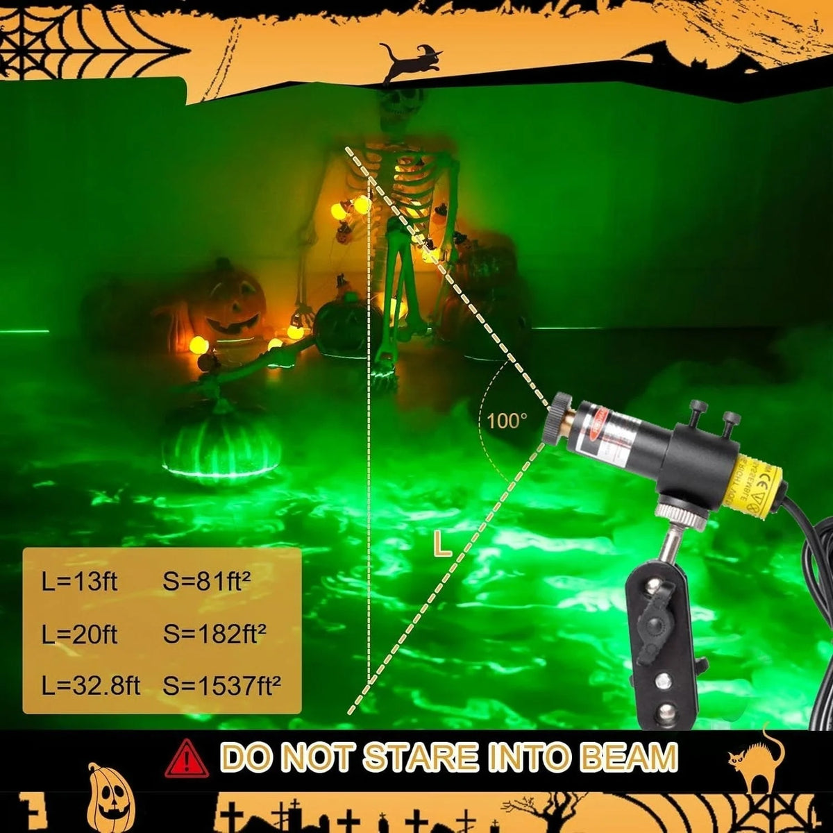 Halloween Laser Swamp Light – IP67 Waterproof 360° Adjustable Projector for Haunted Yard Decor
