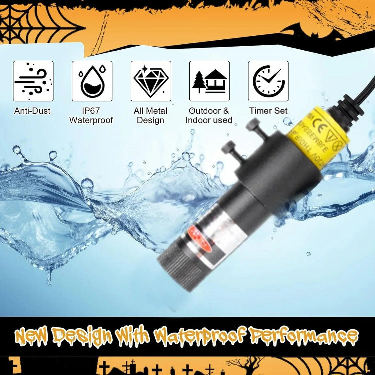 Halloween Laser Swamp Light – IP67 Waterproof 360° Adjustable Projector for Haunted Yard Decor