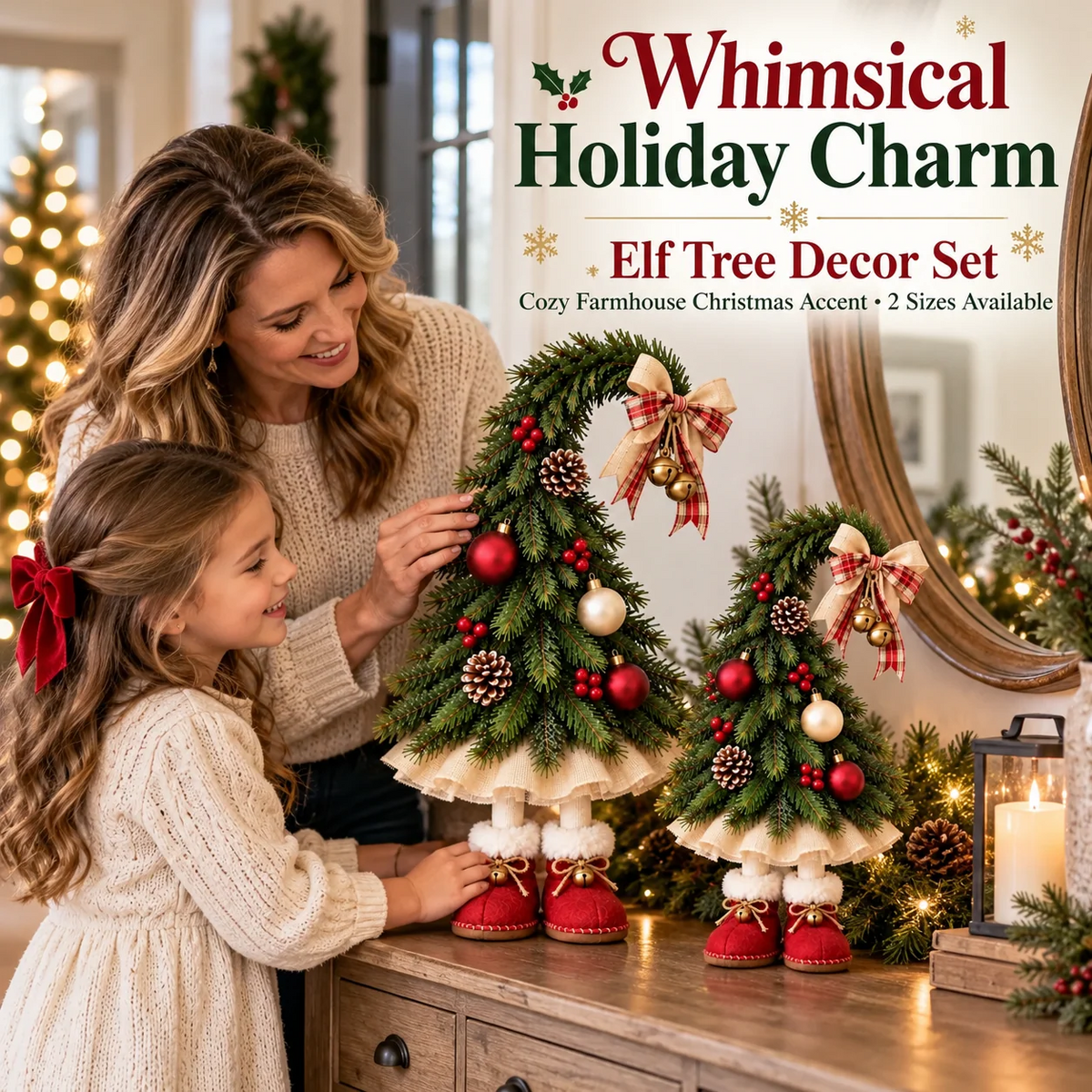 Whimsical Christmas Elf Tree Decor – Festive Holiday Tabletop Trees