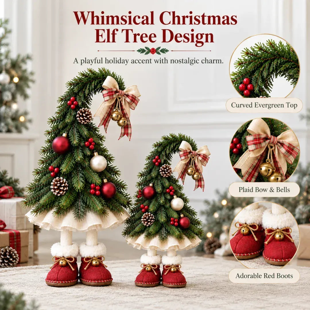 Whimsical Christmas Elf Tree Decor – Festive Holiday Tabletop Trees