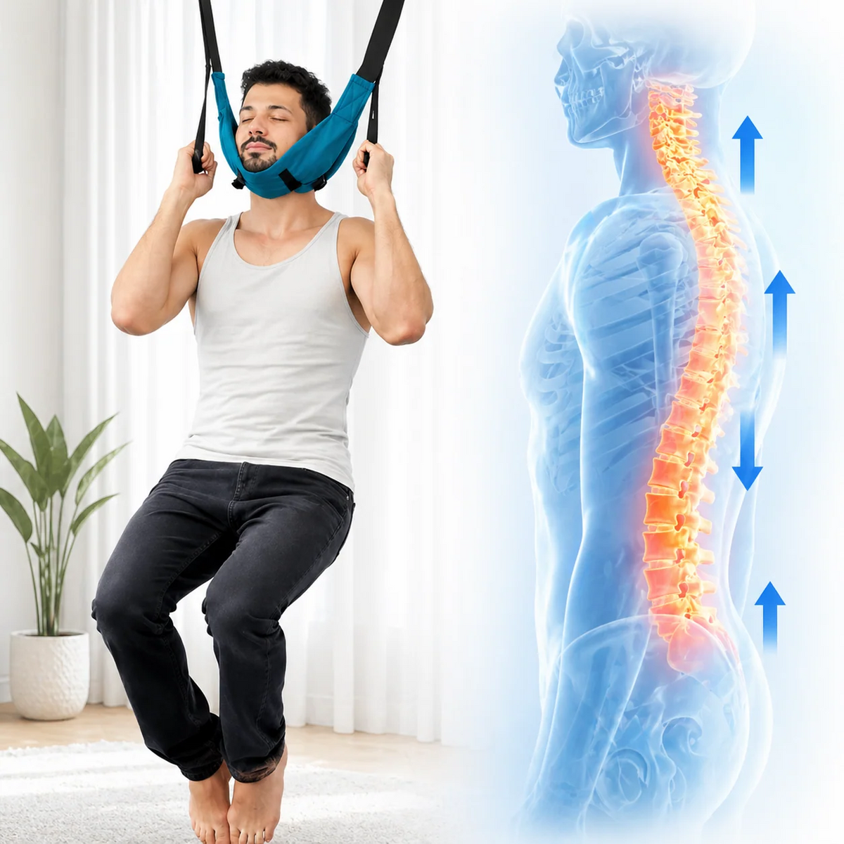 Adjustable Over-The-Door Neck Stretch Hammock with Pull Ring