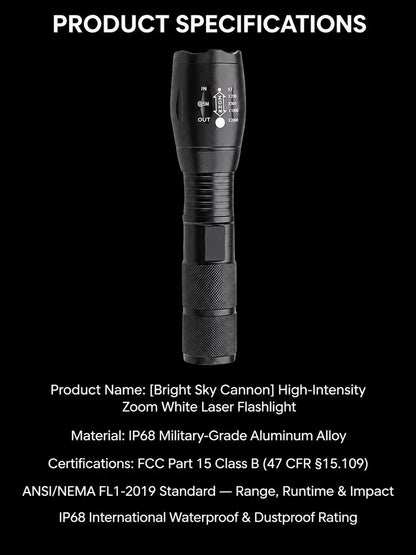 High Power Zoomable White Laser Flashlight – IP68 Military-Grade