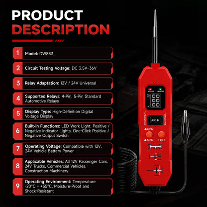 2-in-1 Automotive Circuit Tester & Relay Diagnostic Tool