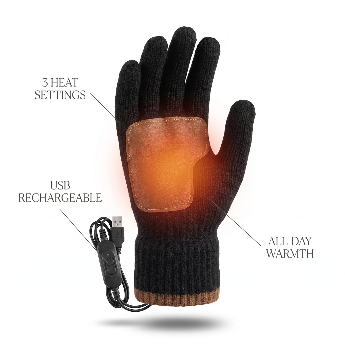 USB Heated Gloves – 3 Heat Levels, Portable Warmth for Skiing, Fishing & Hiking