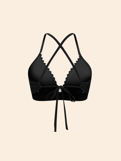 The Maris Contrast Scalloped-Trim Halter Bikini Set