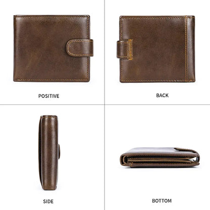 Vintage Top-Grain Leather Bi-Fold Wallet – Classic Design, Ample Storage