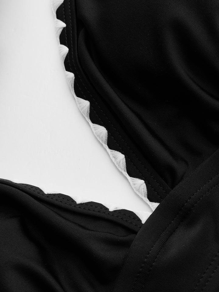 The Maris Contrast Scalloped-Trim Halter Bikini Set