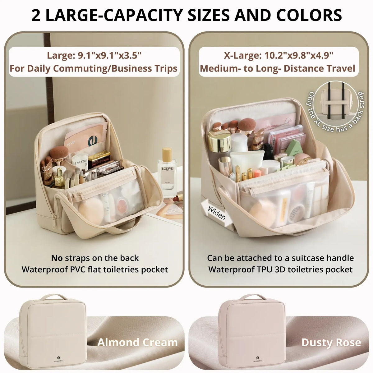Waterproof Leather Makeup Bag – Clean Girl Travel Vanity Organizer with Luggage Strap