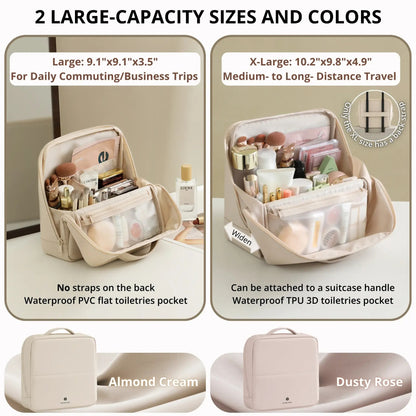 Waterproof Leather Makeup Bag – Clean Girl Travel Vanity Organizer with Luggage Strap