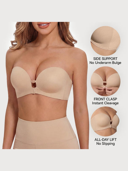 Strapless Front-Closure Push-Up Bra – Anti-Slip Grip, Seamless, A-C Cup