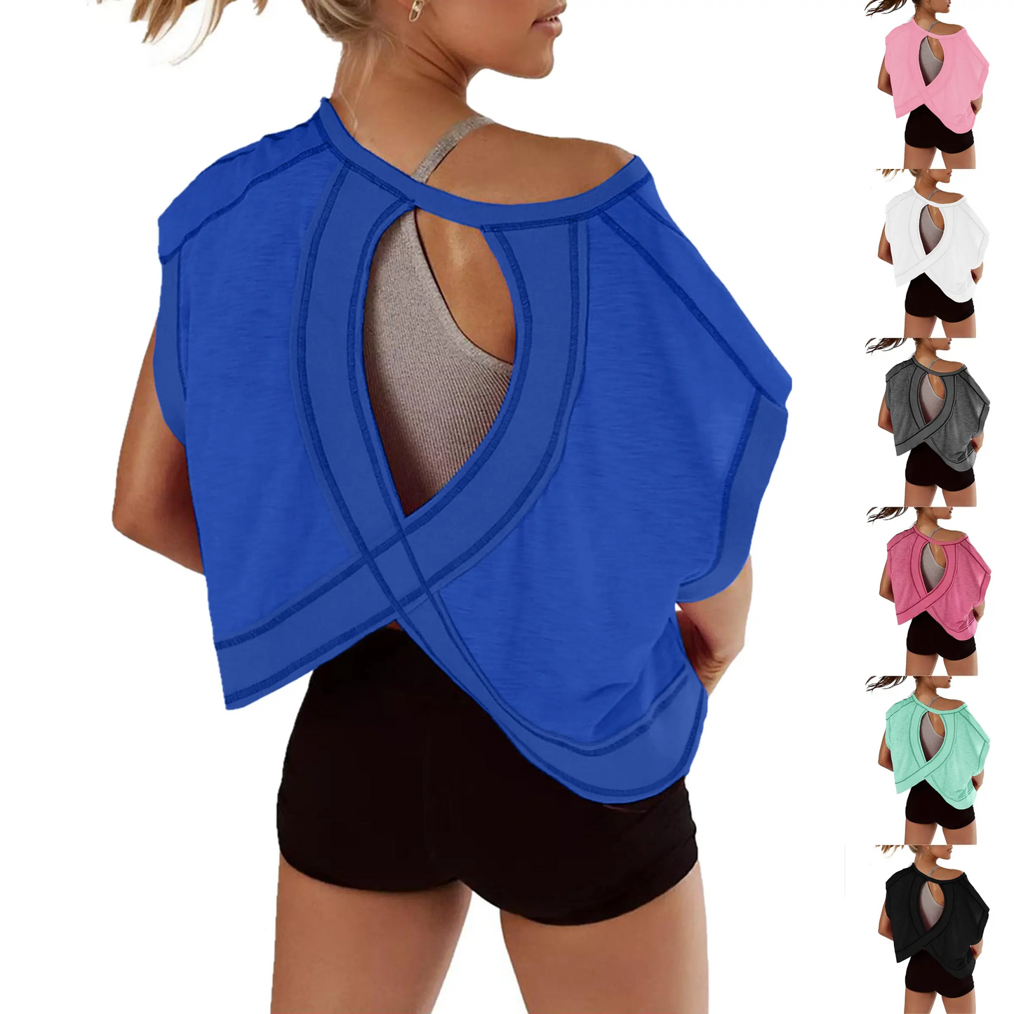 Women's Open Back Crop Top - Oversized Stretch Tee for Yoga & Street