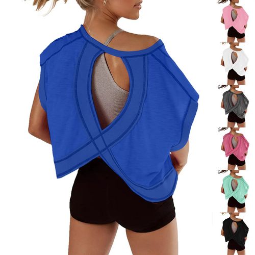 Women's Open Back Crop Top - Oversized Stretch Tee for Yoga & Street