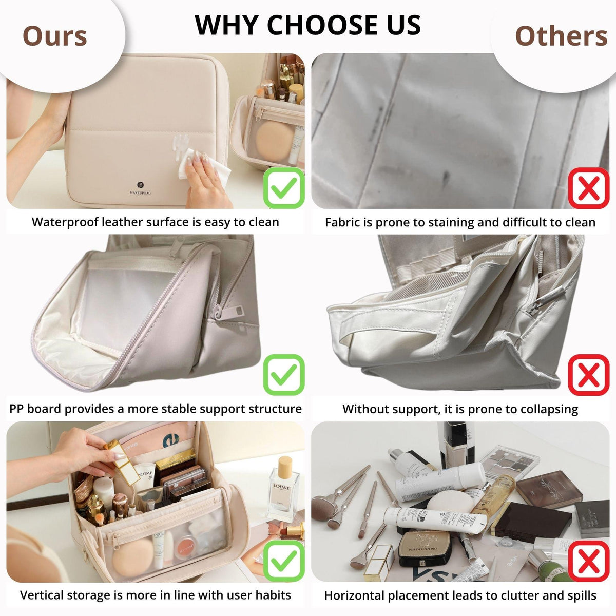Waterproof Leather Makeup Bag – Clean Girl Travel Vanity Organizer with Luggage Strap