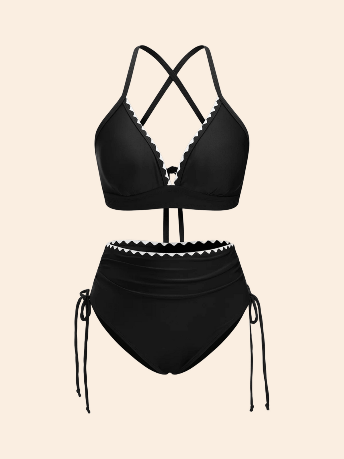 The Maris Contrast Scalloped-Trim Halter Bikini Set
