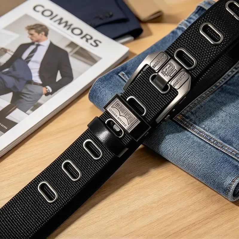 Unisex Minimalist Waistband – Stylish Perforated Leather Belt with Square Alloy Buckle