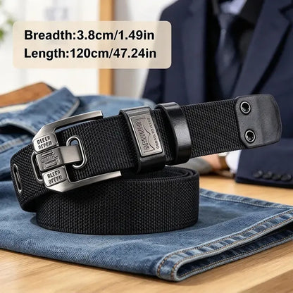 Unisex Minimalist Waistband – Stylish Perforated Leather Belt with Square Alloy Buckle