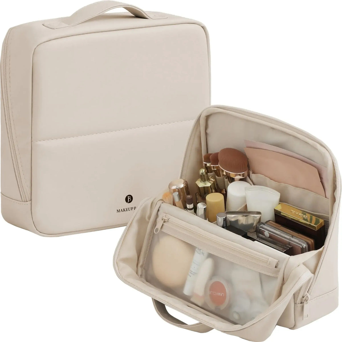 Waterproof Leather Makeup Bag – Clean Girl Travel Vanity Organizer with Luggage Strap