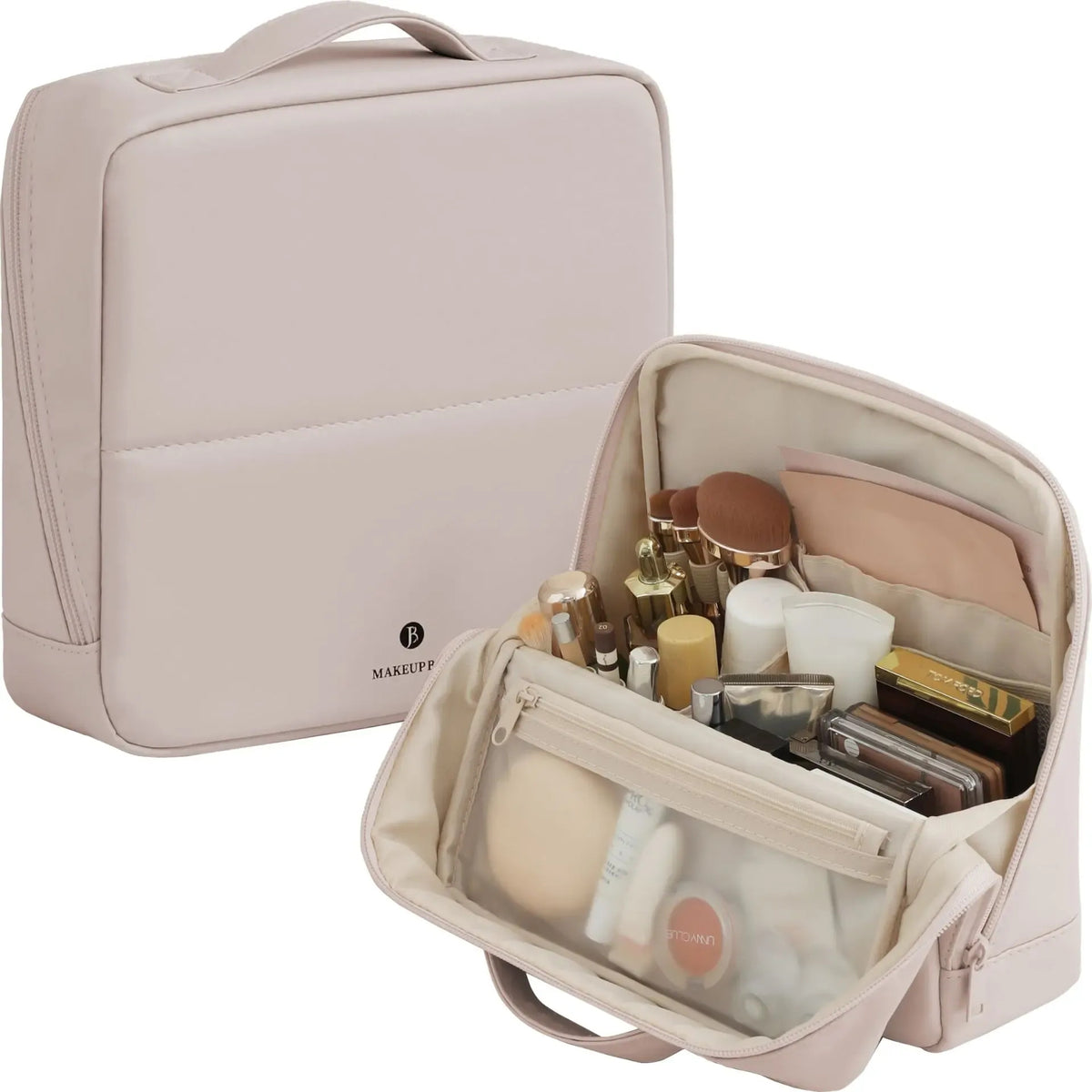 Waterproof Leather Makeup Bag – Clean Girl Travel Vanity Organizer with Luggage Strap