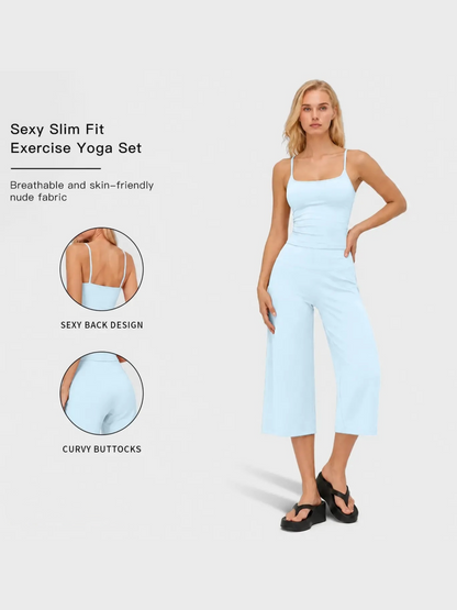 Women's 2-Piece Slimming Sports Set – Camisole Yoga Top & High-Waisted Quick-Dry Shorts