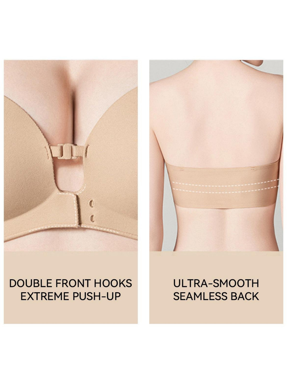 Strapless Front-Closure Push-Up Bra – Anti-Slip Grip, Seamless, A-C Cup