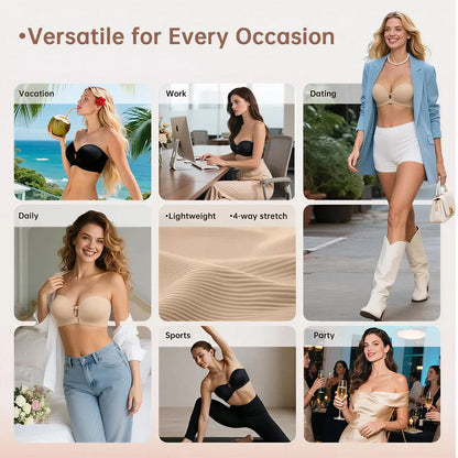 Strapless Front-Closure Push-Up Bra – Anti-Slip Grip, Seamless, A-C Cup