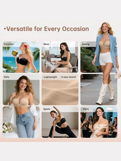 Strapless Front-Closure Push-Up Bra – Anti-Slip Grip, Seamless, A-C Cup