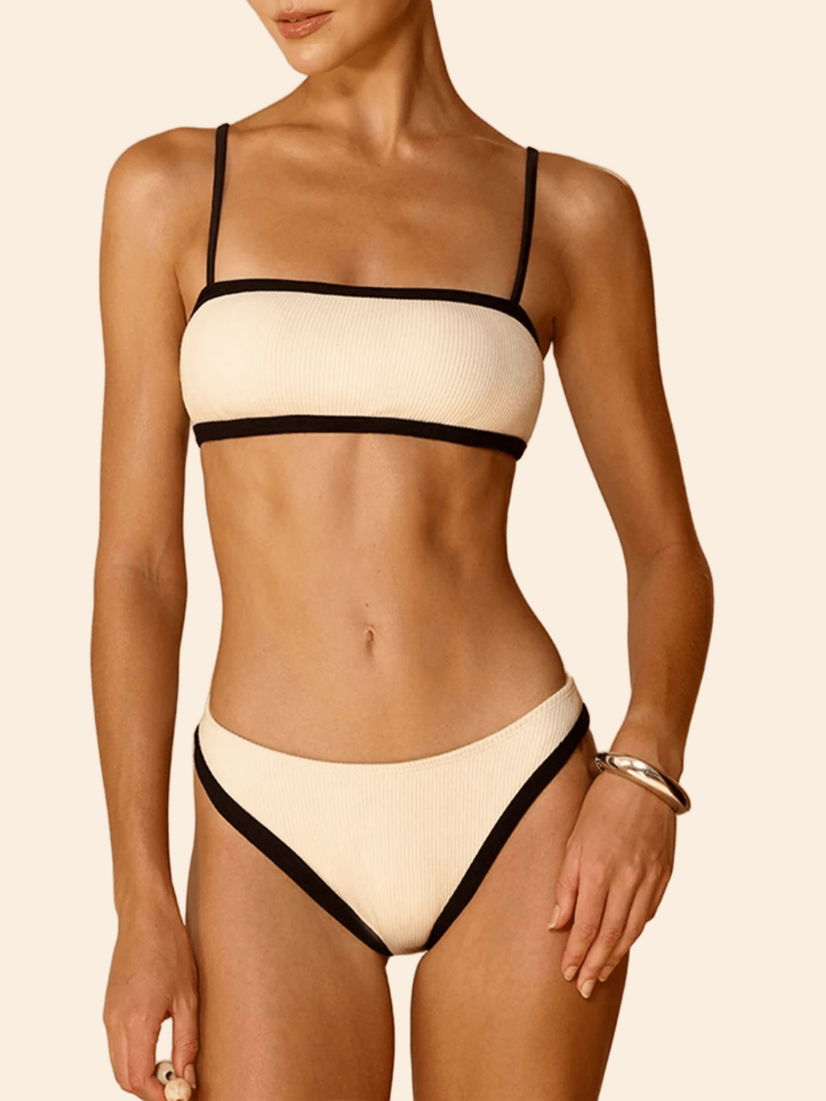 The Isla Ribbed Contrast-Trim Bikini Set