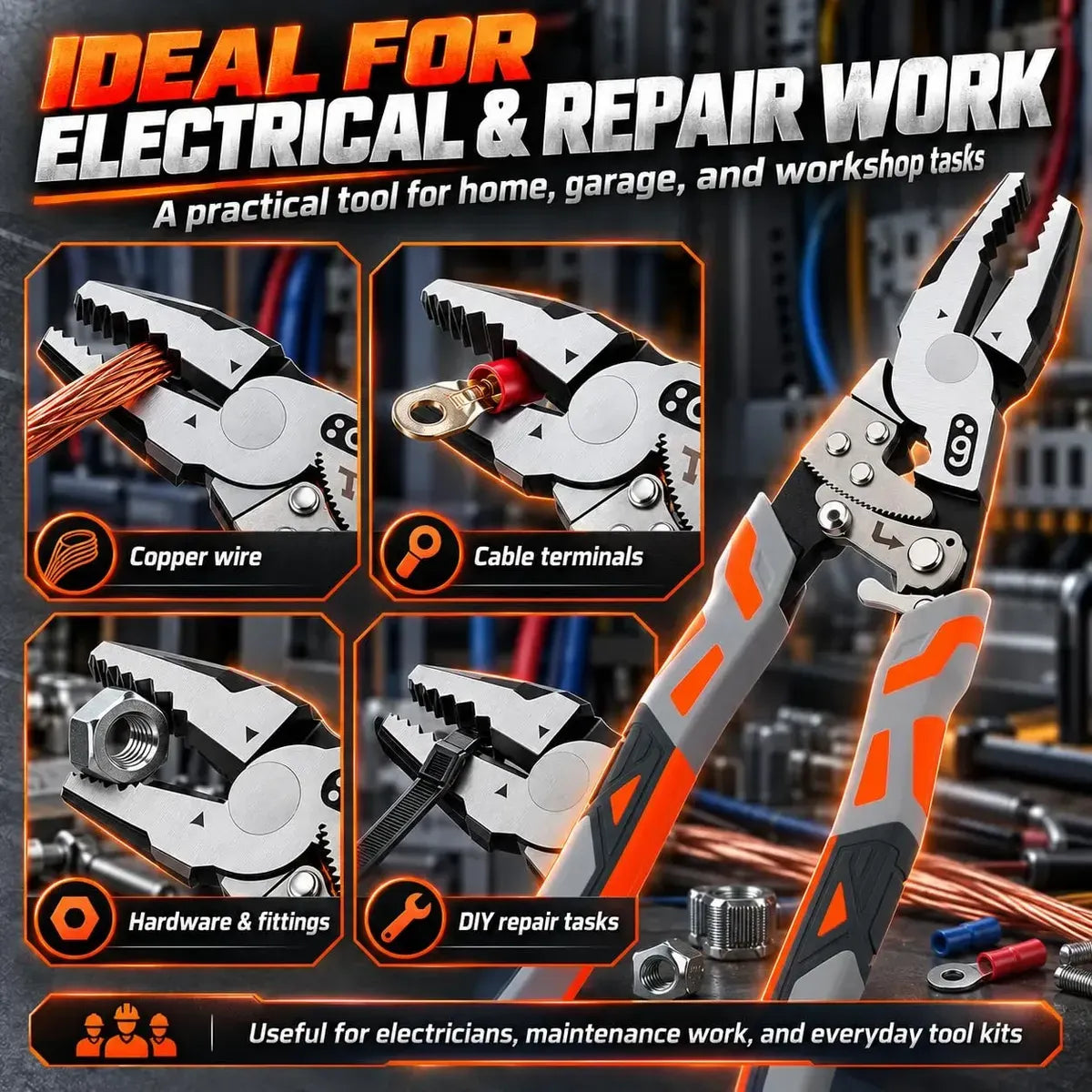 9-Inch Self-Locking Ratchet Pliers – Heavy-Duty Wire Cutters