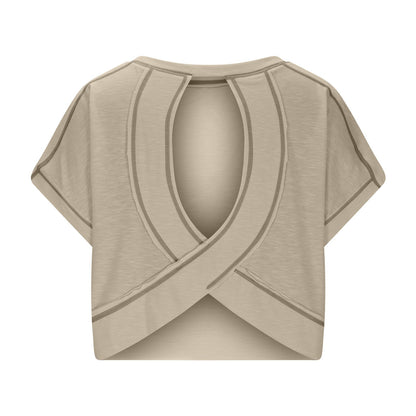 Women's Open Back Crop Top - Oversized Stretch Tee for Yoga & Street