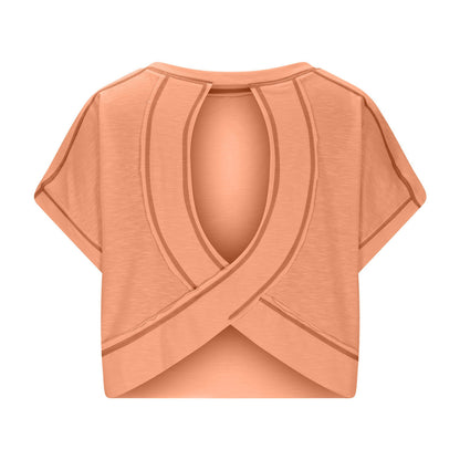 Women's Open Back Crop Top - Oversized Stretch Tee for Yoga & Street