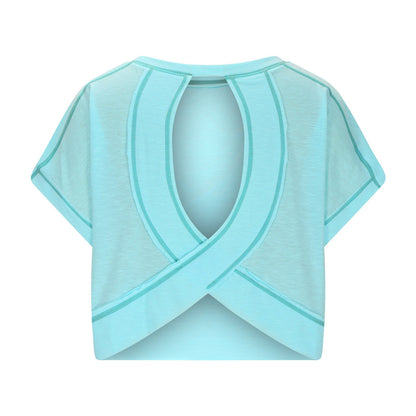 Women's Open Back Crop Top - Oversized Stretch Tee for Yoga & Street