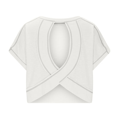 Women's Open Back Crop Top - Oversized Stretch Tee for Yoga & Street