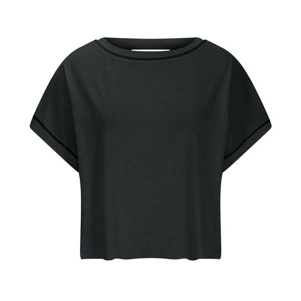 Women's Open Back Crop Top - Oversized Stretch Tee for Yoga & Street