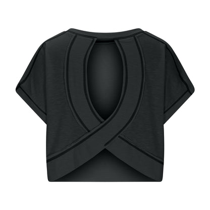 Women's Open Back Crop Top - Oversized Stretch Tee for Yoga & Street